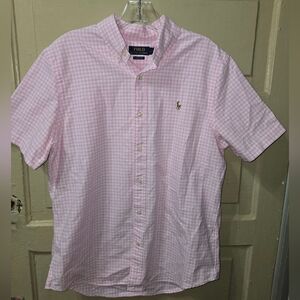 Polo Ralph Lauren Classic Fit Pink White Gingham Short Sleeve Button Front Shirt